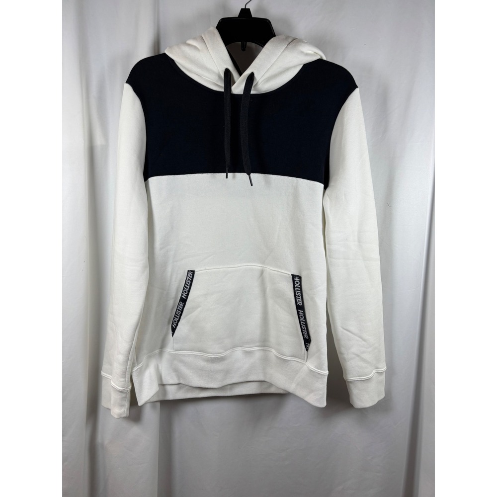 Hollister California Womens Small Colorblock Hoodie White Black Logo Tape Trim